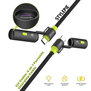 STYLEPIE 240W Fast Cable,Fire and Light Type C charge cable,Nylon Braided Data Cable,Suitable for Traveling and Camping,Used for iPhone 15/16、Samsung