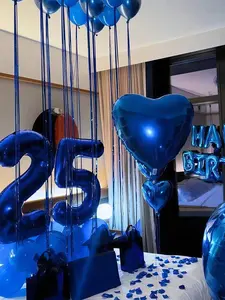 540PCS Blue Happy Birthday Balloon Banner Set – 40" Foil Number Balloons, Blue Heart Balloons & Fake Blue Rose Petals, Blue Theme Birthday Party Decorations for Men & Women