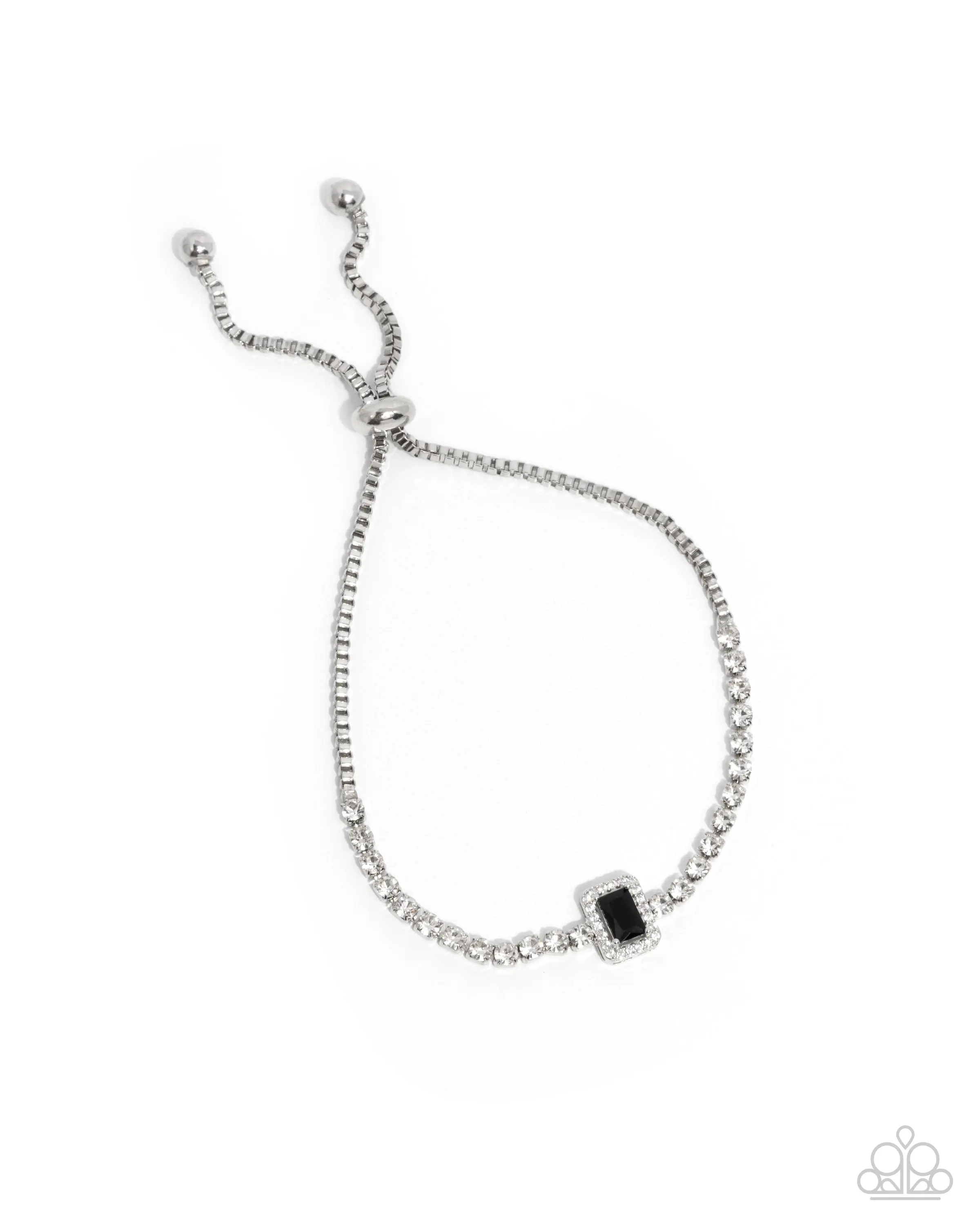 Draped in Dazzle - Black Gem Silver Slide Bracelet - Paparazzi