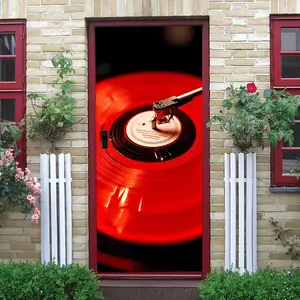 2pcs Vintage Vinyl Record Wall Sticker Creative Music Theme Home Decor Decal Self Adhesive Removable PVC Sticker for Living Room Bedroom Study Classic Red Black Color Phonograph Pattern Music Lover Gi