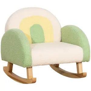 Kids Rocking Sofa Chair – Toddler Armchair with Solid Wooden Frame, Faux Lamb Fleece, Green! Perfect for Nursery/Playroom, Ages 18-36 Months ️