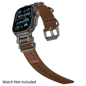 Nylon Sport Band for Apple Watch Ultra 3/2/1 – Military-Grade Durable & Sweatproof with Stainless Steel Connector – Fits Series 10-3/SE (42mm/44mm/45mm/46mm/49mm) - Smart Watch Straps -Black Brown Smart Watch Accessories (Watch Not Included)