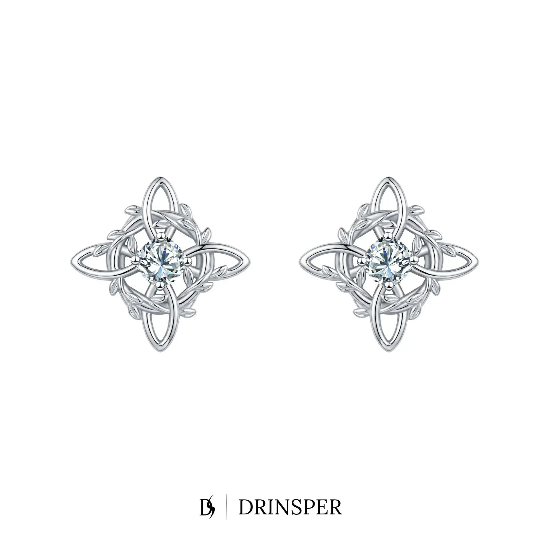 DRINSPER Celtic Knot Flower Wreath Earrings for Women Copper Stud Earrings with Cubic Zirconia Center Stone, Celtic Knot Inspired Jewelry Gift for Women, Elegant Vintage Style Earrings for Daily Wear and Special Occasions