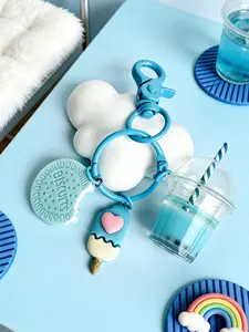 Cute Ice Cream Keychain Bag Charm, Aesthetic Blue Candy Keychain, Kawaii Popsicle Pendant, Summer Trendy Accessory for Women, Car Key Chain Gift