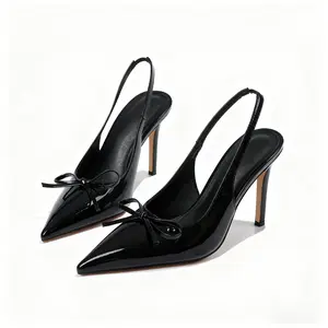 Patent Leather Slingback Pumps for Women Pointed Toe Stiletto Heel with Bow Detail Elegant Slingback High Heels Fashion Statement Footwear for Weddings Parties & Formal Occasions