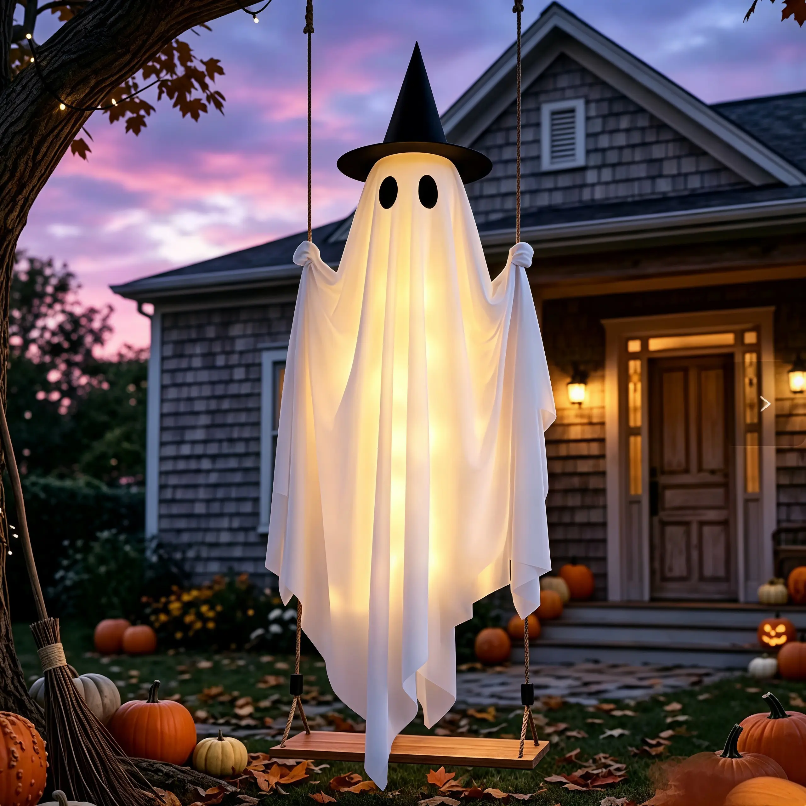 Glowing Ghost Swing Halloween Decor | Spooky Yard Decor For Fall Outdoor Party 59.055‘’