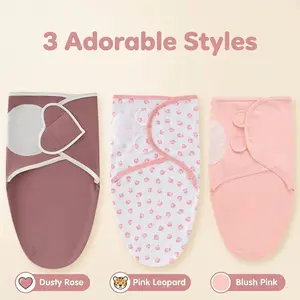 Three-Piece Baby Swaddle Blanket Set, Newborn Anti-Jump Wrap, Knitted Fabric, Cotton Velcro Design, Sleep Aid for 0-6 Months