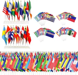 48PCS Waterproof Soccer Country Flags on Stick, Double-Sided Handheld Fabric Flags with Plastic Pole, Sports Fan Decorations for Parties & Events, Water Proof