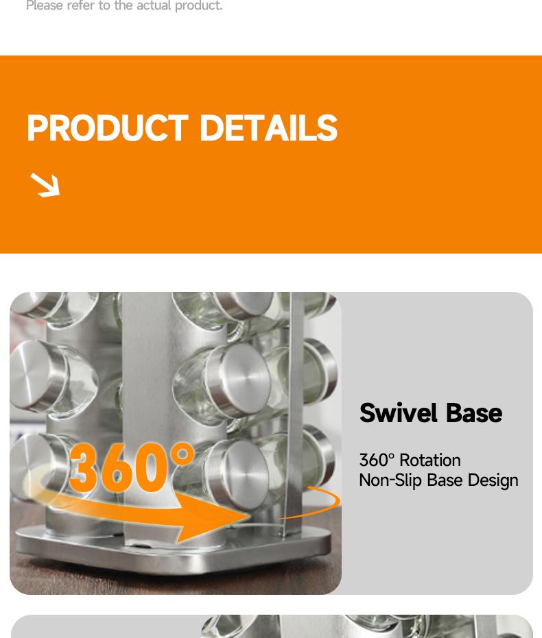 New multifunctional rotating kitchen spice rack & seasoning storage box set, 360° rotating design, stable basewhite cap