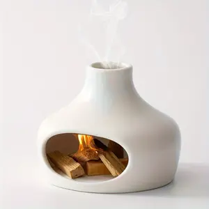 Elegant Ceramic Palo Santo & Sage Burner with Chimney - Scented Fragrance for Meditation, Yoga, and Aromatherapy - Ideal for Home Decor Gift - White