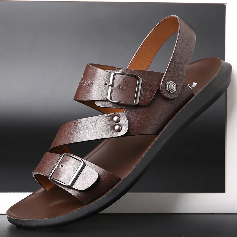 Men’s Adjustable Supportive Sandals - Casual Walking Shoes for Wide Fit, Brown/Black Flatform Shoe, Summer Comfort & Style for Versatile Occasions