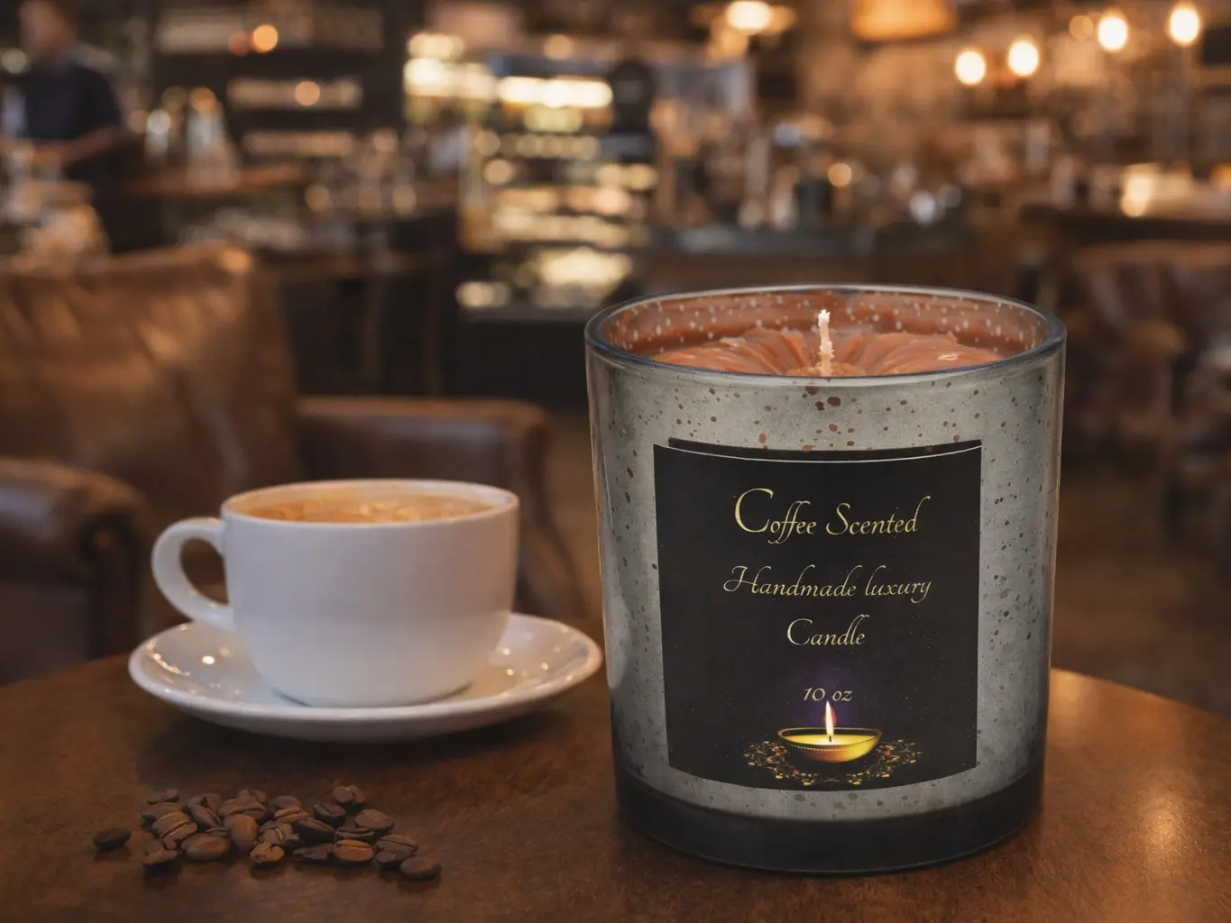 Coffee Shop Candle - Handmade Luxury Scented Candle with 10 oz Capacity for Cozy Atmosphere