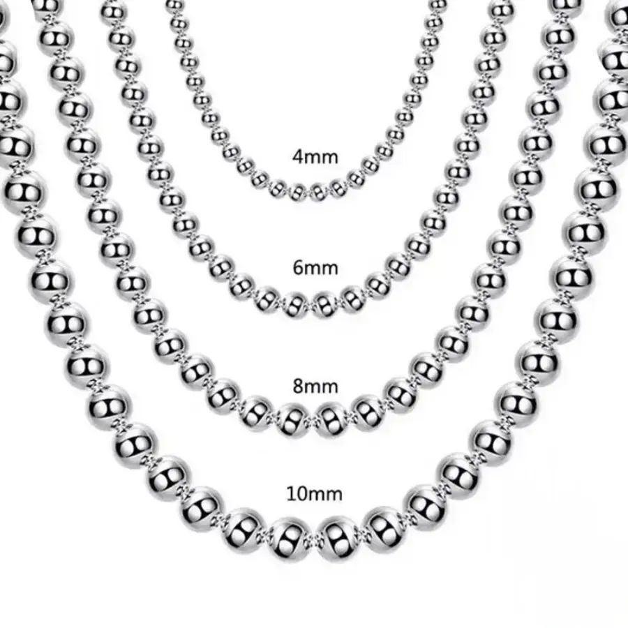 925 Sterling Silver 4MM/6MM/8MM/10MM Smooth Beads Ball Chain Necklace For Women Men Fashion Jewelry wedding accessories