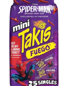 Takis Fuego Mini 25 pc / 1.23 oz Bite Size Multipack, Hot Chili Pepper & Lime Flavored Extreme Spicy Rolled Tortilla Chips