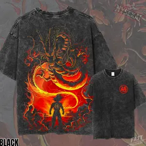 2 sided - Goku Shenron Eternal Dragon Pump Cover Oversized Vintage Wash Heavyweight Graphic Tee