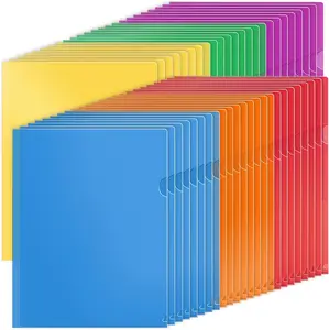 KTRIO Clear Plastic Folders Sleeves 48 Pack, 6 Assorted Colors, Documents Project Pockets for Letter Size 8.5x11 Paper, L-Shaped File Jackets, Acid-Free Poly Plastic