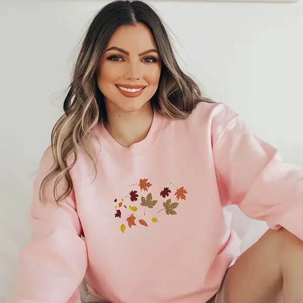 Embroidered Fall Leaves Crewneck, Cute Fall Foliage Sweatshirt, Cute Autumn Leaves Embroidered Sweatshirt