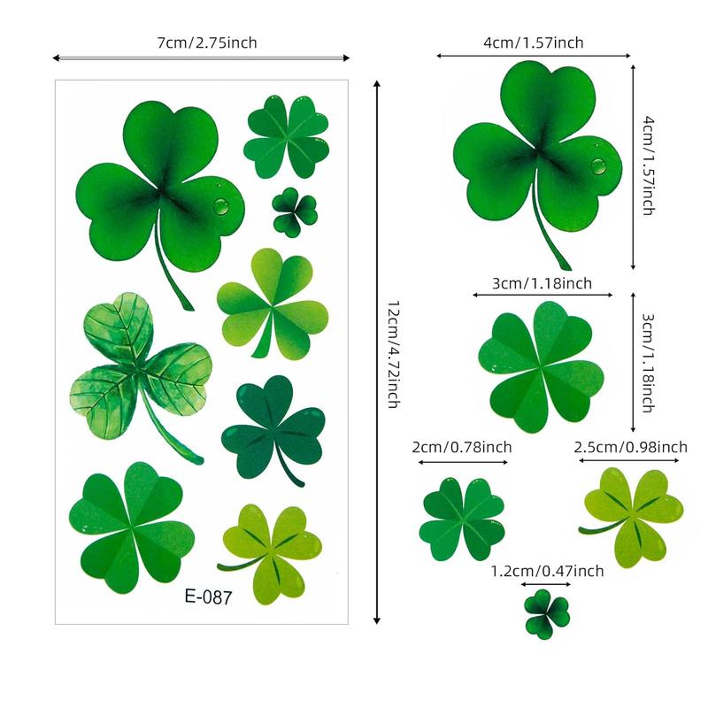 St. Patrick's Day Shamrock Tattoos & Face Stickers – Waterproof Clover Temporary Tattoos Irish Party Favors