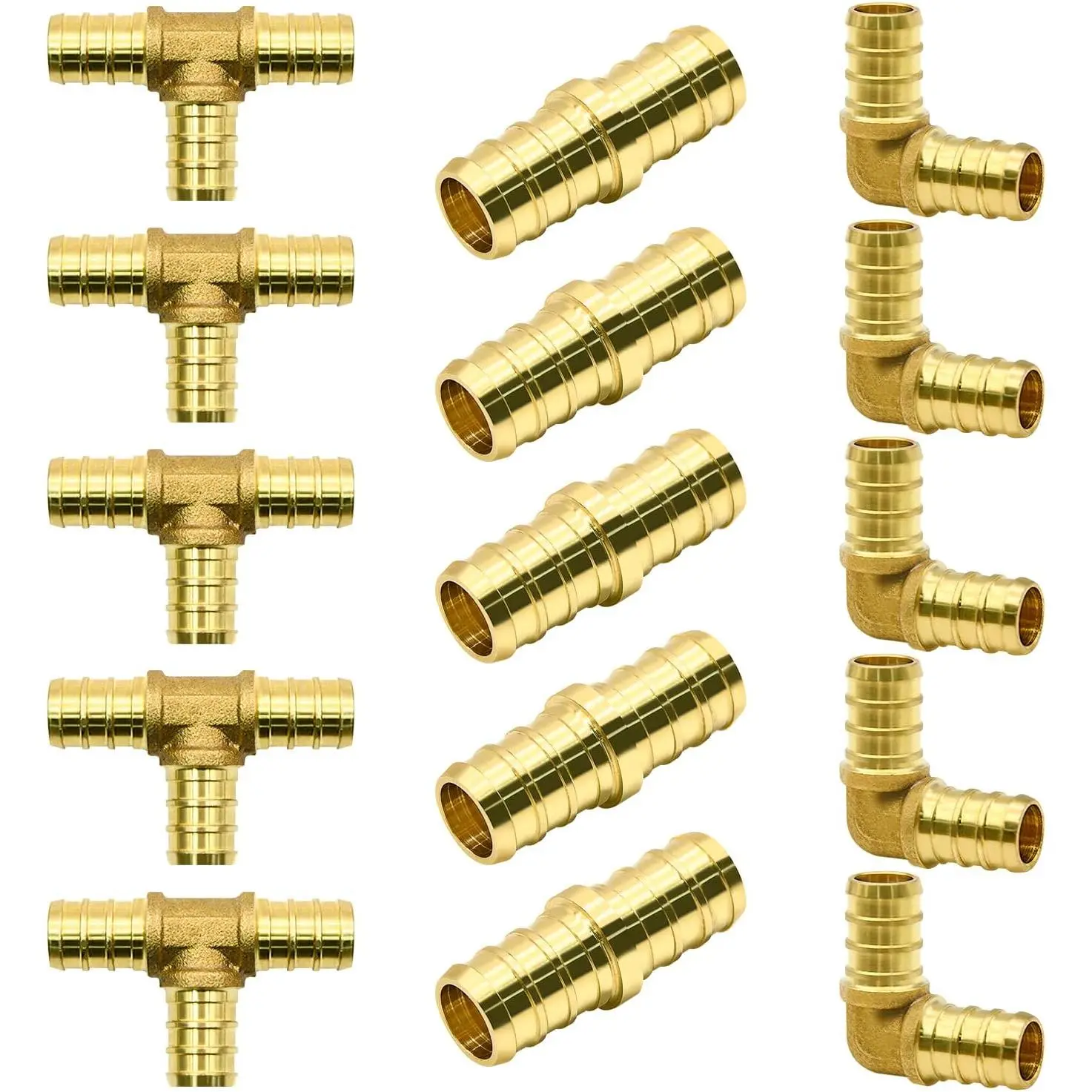 15pcs 1/2" PEX Brass Crimp Fitting Combo - Elbow Tee, Tees, Elbows, Straights Set for Home Plumbing Projects (includes pex fittings)