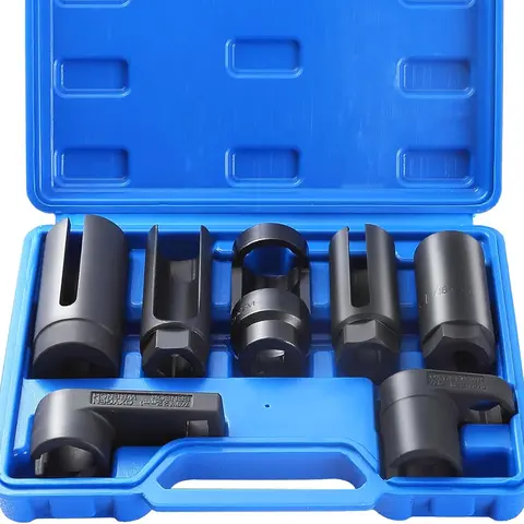 7-Pc O2 Oxygen Sensor Socket Kit - Automotive Tools Metal Sensor Set, Universal Hand Tool Kit for Easy Installation and Removal with Offset Wrench Remover