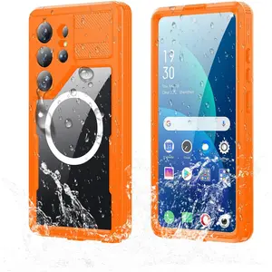 Guppy for Galaxy S26 Ultra Magnetic Waterproof Case, Built-in Screen Protector [IP68 Waterproof][14FT Military Drop proof]360° Full Body Protection Dustproof Shockproof Heavy Duty Rugged Case, Orange