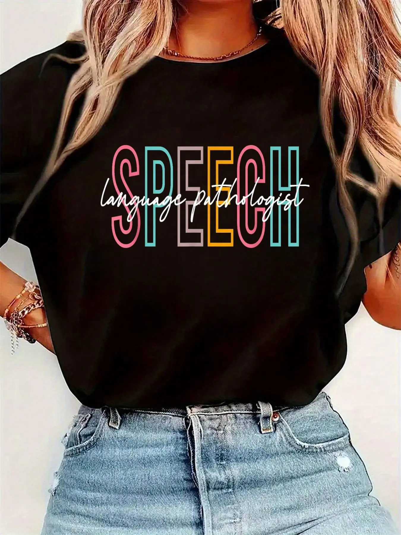 Speech Language Pathologist SLP Speech Therapy Pathology T-Shirt Womens Round Neck Short Sleeve T-Shirt Fashion Graphic