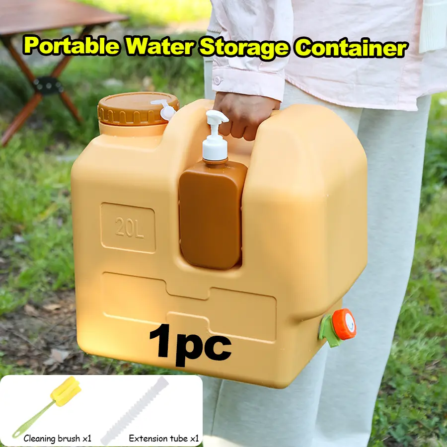5.3 Gallon Water Container with Spigot, Portable Water Jug with Hand Sanitizer Bottle, No Leakage Camping Bucket, BPA Free Emergency Water Storage Tank for Camping, Outdoor Hiking, Picnic