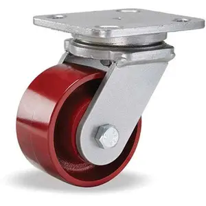 Hamilton Caster 4" Diam x 2" Wide x 5-5/8" OAH Top Plate Mount Swivel Caster with Brake Cast Iron, 1,000 Lb Capacity, Roller Bearing, 4 x 5" Plate S-WH-4M-4SL-FB
