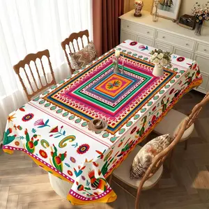 1 Piece Thickened Waterproof & Oil - Resistant Polyester Tablecloth, Vibrant Mexican Folk Art Design, Multiple Specifications Available, Multi - Color, Washable, for Home & Outdoor Use, Cozy Dining Area Style, Washable Table Cover