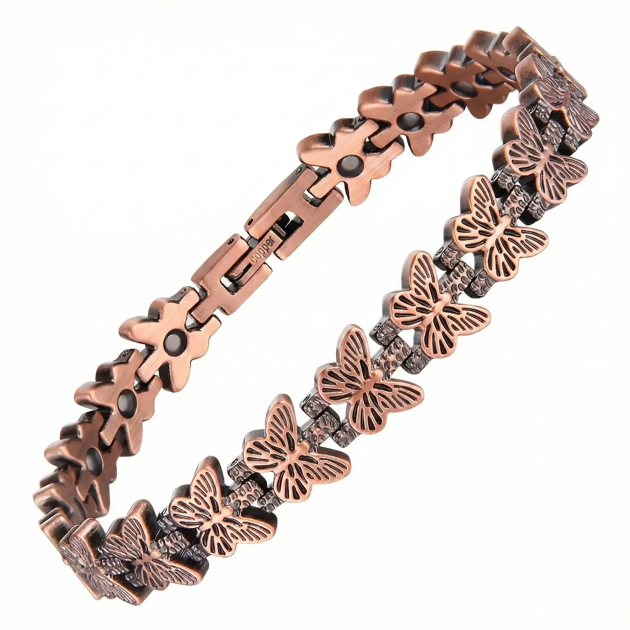 Copper Bracelets for Women, 99.99% Pure Copper Magnetic Bracelet with 3500 Gauss Neodymium Magnets, Adjustable with Free Sizing Tool, Butterfly Pattern Mother’s Day Gift from Daughter to Mom