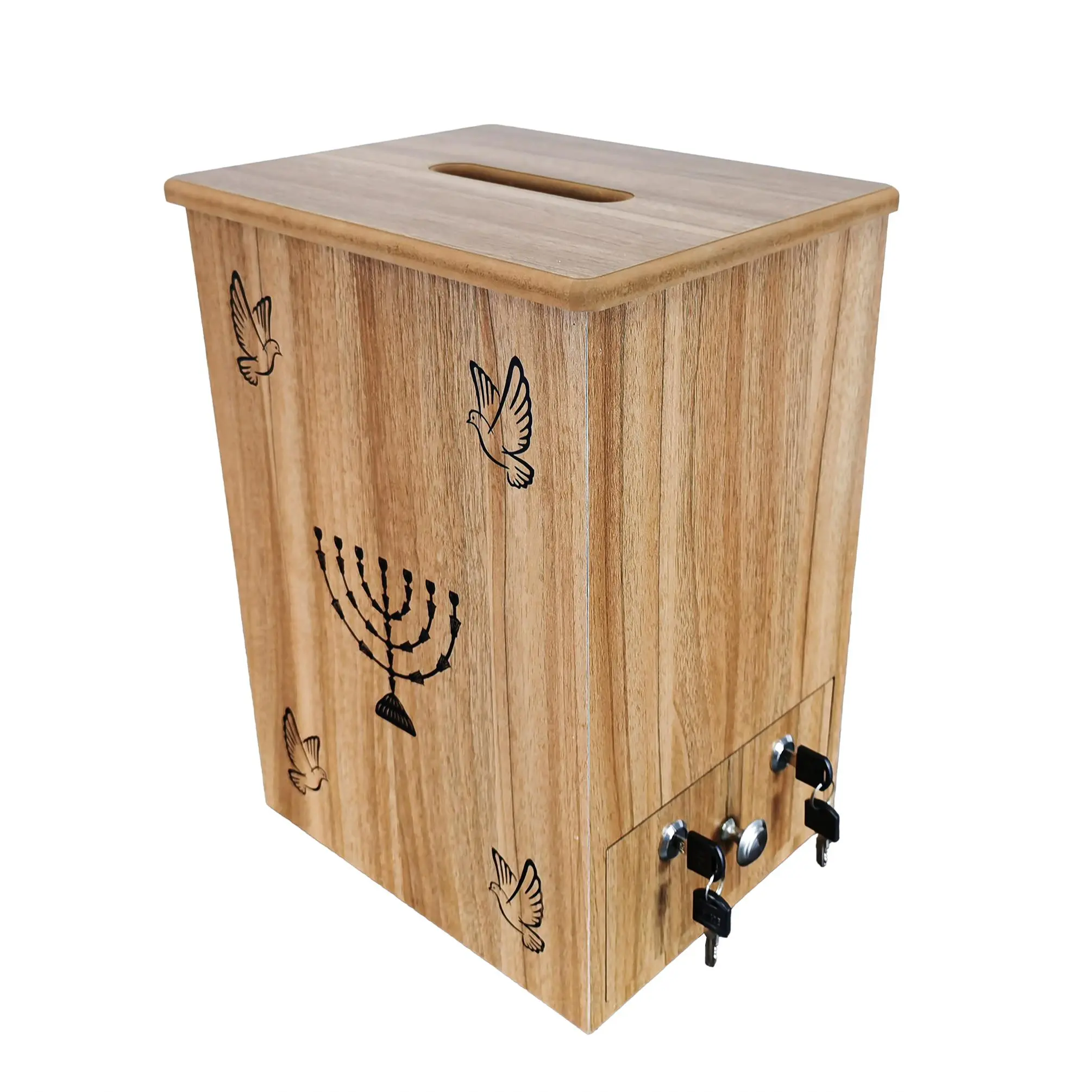 FixtureDisplays® Wood (MDF) Collection Box Suggestion Fundraising Donation Charity Box Tithese & Offering  Wall Mount or Tabletop Dove & Golden Lampstand 11.8 inches wide X 9.45 inches deep X 15.75 inches height 21394