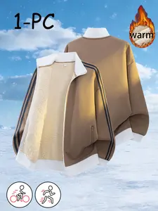 American Vintage Fleece Baseball Jacket, Long Sleeve Autumn Winter Thick Lamb Wool Lining, Couple Matching Casual Loose Fit Classic Coat, Men's & Women's Outerwear