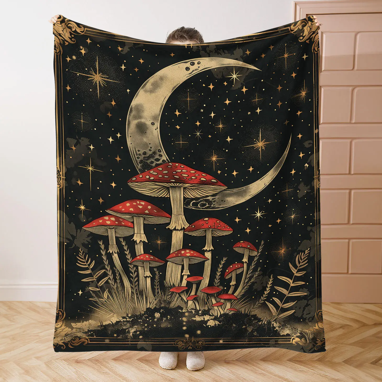 Cozy Red Mushroom Giant Moon Flannel Throw Blanket - Soft, Warm for Bed, Sofa, Office, Camping  Ideal for Home Decor Men Women Adults Boys Girls Gift