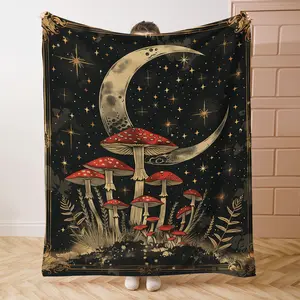 Cozy Red Mushroom Giant Moon Flannel Throw Blanket - Soft, Warm for Bed, Sofa, Office, Camping  Ideal for Home Decor Men Women Adults Boys Girls Gift