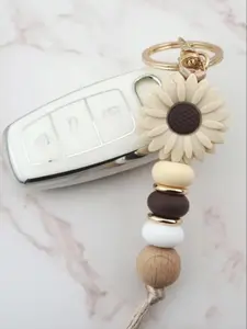 Cute Flower Design Silicone Beaded Keychain, Fashionable Keychain for Car & Wallet Decoration, Trendy All-match Keychain for Birthday Gift