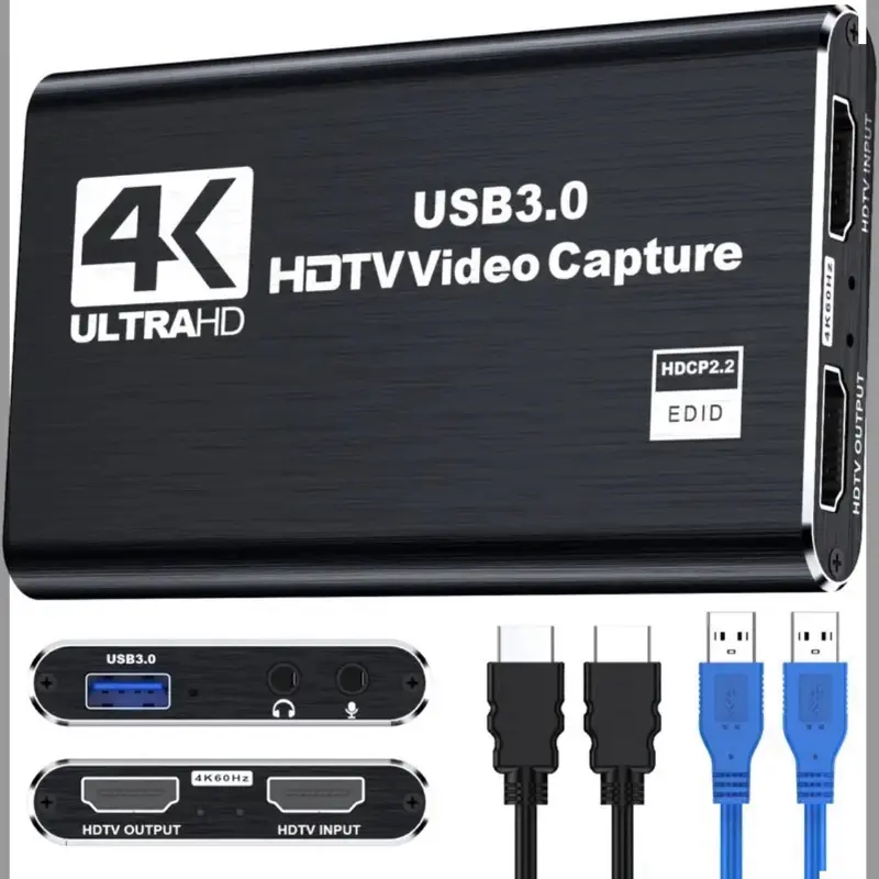 USB 3.0 Capture Card 4K UltraHD HDTV Video Capture with HDCP2.2 EDID Support and HDMI Cables Included