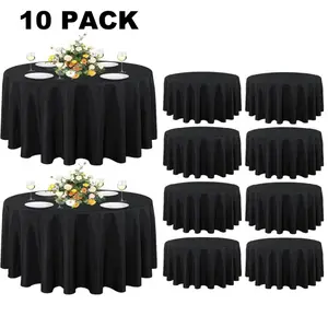 10 Pack Round Tablecloth - 84 Inch - Water Resistant Spill Proof Washable Plastic Table Cloth for Dining Tables, Buffet Parties, Banquets and Camping