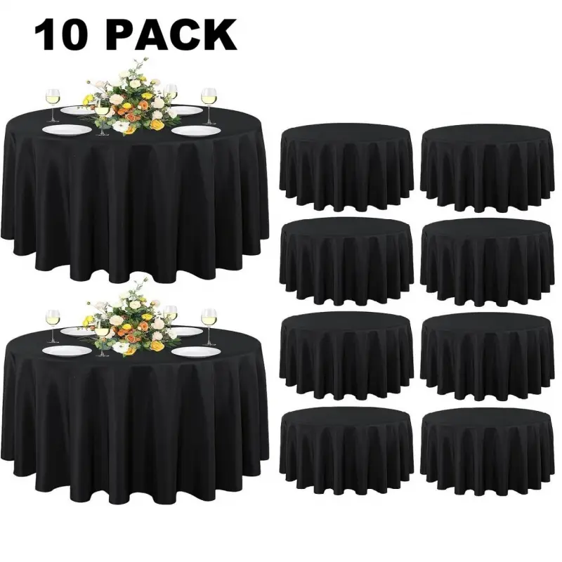 10 Pack Round Tablecloth - 84 Inch - Water Resistant Spill Proof Washable Plastic Table Cloth for Dining Tables, Buffet Parties, Banquets, Camping and Party Table Decor, Durable Plastic Decor, Party Decoration Supplies