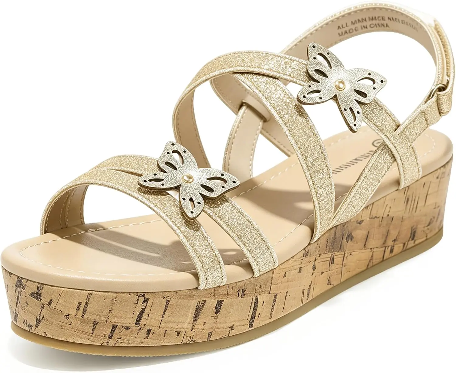SHOESLOCKER Girls' Wedge Sandals with Butterfly Design, Open Toe Platform Summer Dress Heels for Kids