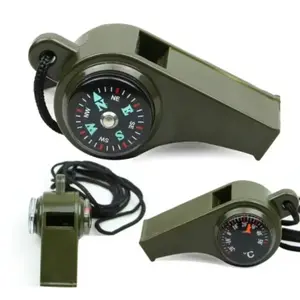 6pcs Safety Whistle Set with Rope, 3-In-1 Compass & Thermometer, Outdoor Emergency Survival Whistle, Outdoor Survival Kit, Ideal for Dog Walking, Training, Camping