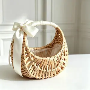 Willow Rattan Flower Basket Bride Flower Basket Handmade Picnic Container Storage Basket Home Wedding Decoration
