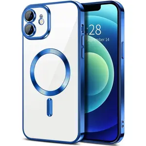 Magnetic Clear phone case for iPhone 17 16 15 14 13 12 11pro max plus with Camera Lens Protector [Compatible with MagSafe] Luxury Plating Edge Slim Soft TPU Cover Protective Phone Cases