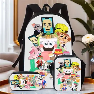 Three-piece set of creative-themed large-capacity Oxford cloth travel bags, including a laptop compartment, unisex school backpack with pencil case and crossbody bag, hand washable--daily commuter bag for men and women