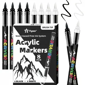 Acrylic Paint Pens, Automatic Ink Control System,Soft Brush Tip Markers,Black and White Paint Marker,Art Marker,for Canvas, Rock, Wood, Stone, Glass, Ceramic, Fabric Painting, DIY Crafts