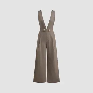 Cider [size 2-26] V-neck Houndstooth Zipper Pocket Wide Leg Jumpsuit
