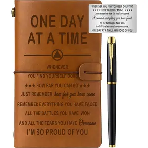 Sober Gifts Sobriety Gifts for Women Men Leather Journal Notebook Addiction  Sober Metal Wallet Insert Card Alcoholics Anonymous Gifts   NA Gifts