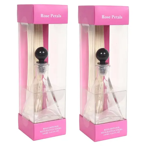 Rose Petals Scented Reed Diffuser Set of 2 - 100 ml Each, Ideal for Creating a Relaxing Floral Atmosphere in Any Room; Aromatherapy Fragrance Gift