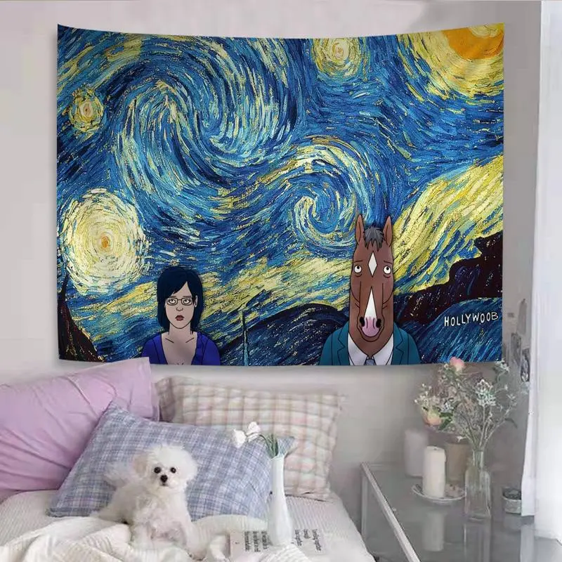 Bojack Horseman Light Cotton-Linen Hippie Print Tapestry - Bohemian Mandala Artwork Print Tapestries, INS-Style Home Decor for Interiors