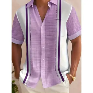Men'S Casual Short Sleeve Shirt |       Tropical Print, Lapel Collar, Button Closure, Pocket Details, Non-Stretch Fabric, Regular Fit For Summer, Plus Size