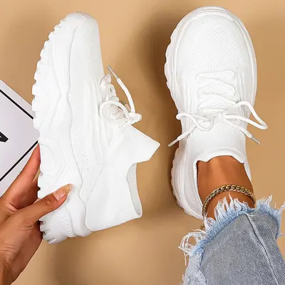 Women's Casual Sneakers Lightweight and Breathable for Everyday Walking, Comfortable Summer Lace-Up Low-Top Athletic Shoes for Gym Workouts